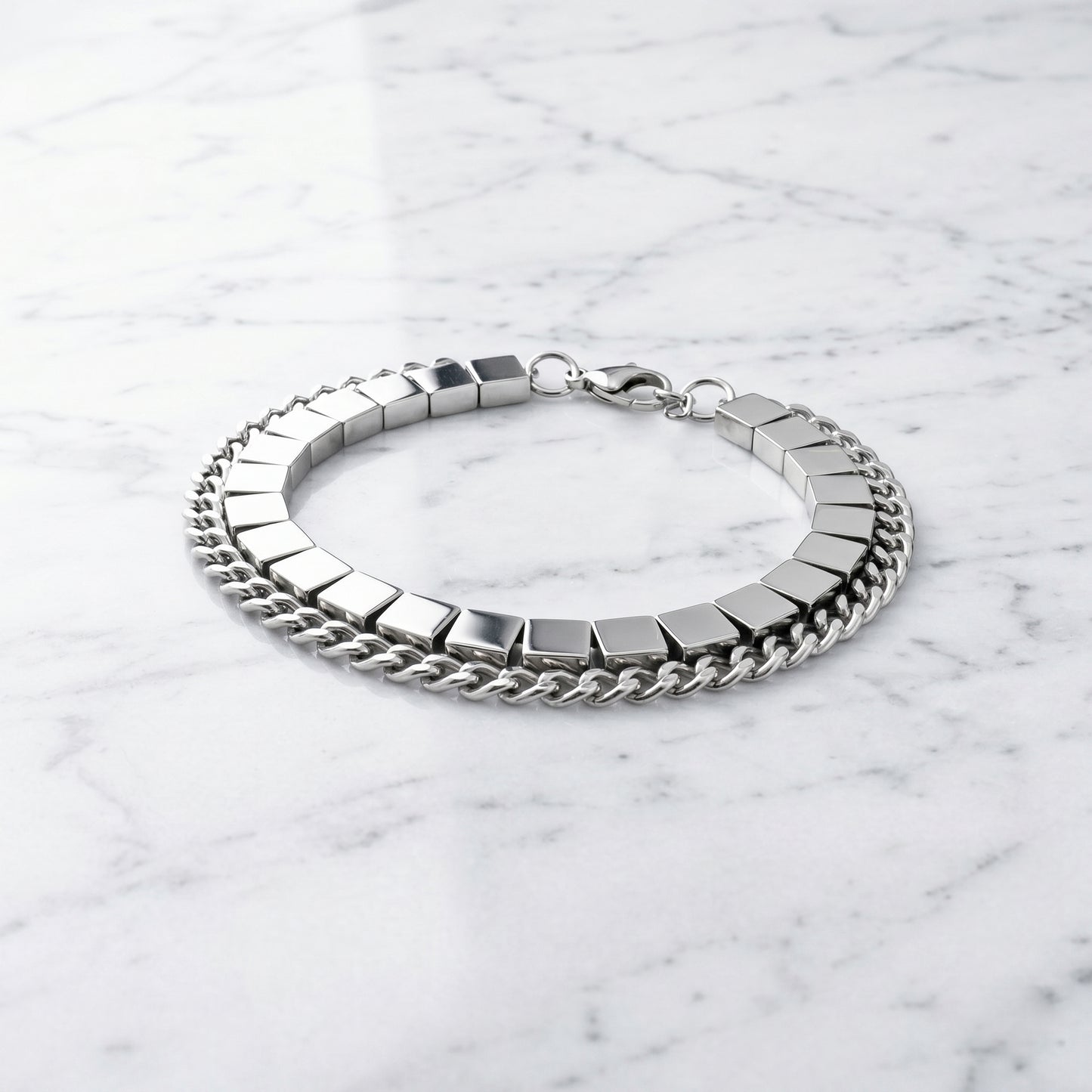 SQUARES. PULSERA CON CADENA DE ACERO INOXIDABLE