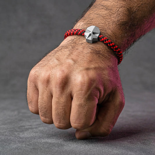 SKULL. PULSERA CALAVERA CORDON TRENZADO ROJO