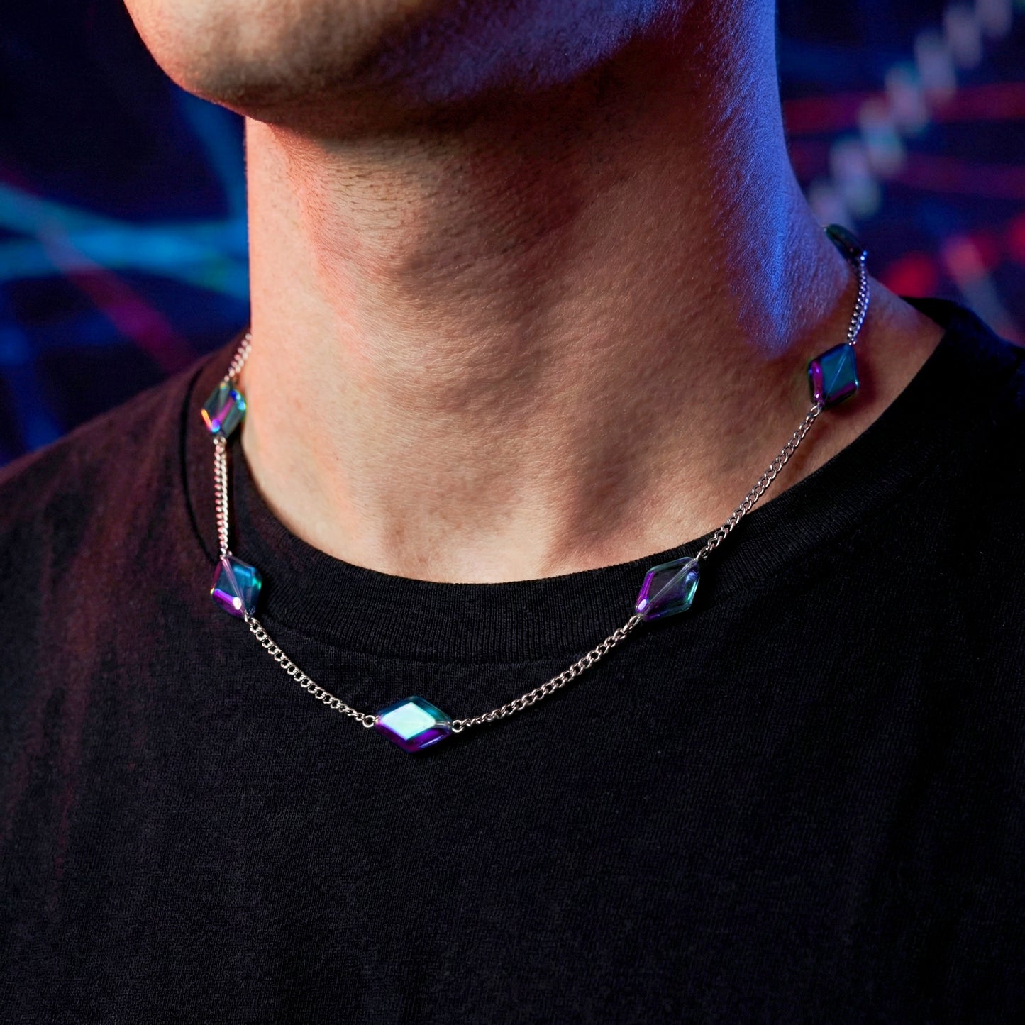 CRYSTALS, COLLAR ROMBOS DE CRISTAL AZUL TORNASOL