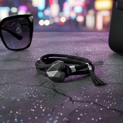 PULSERA CORAZON CONCRETO NEGRO CORDON NEGRO