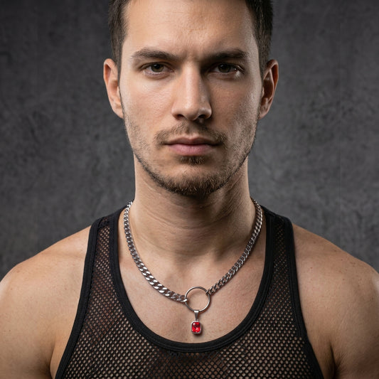 SQUARE RED CRYSTAL STEEL CHAIN