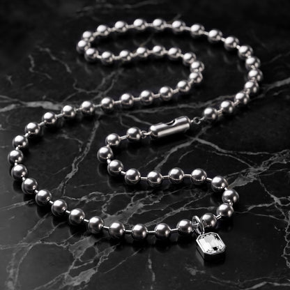 SQUARE WHITE CRYSTAL. COLLAR DE BOLAS DE ACERO INOXIDABLE