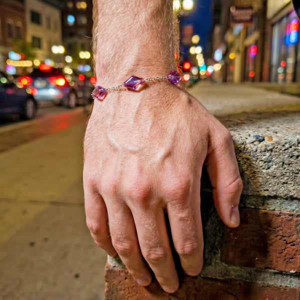 CRYSTALS, PULSERA CON ROMBOS DE CRISTAL ROSA TORNASOL