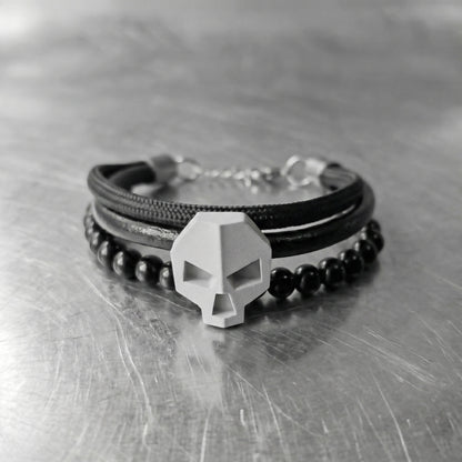 SKULL PULSERA TRIPLE CON CALAVERA Y CORDONES MIXTOS