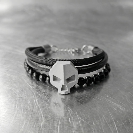 SKULL PULSERA TRIPLE CON CALAVERA Y CORDONES MIXTOS