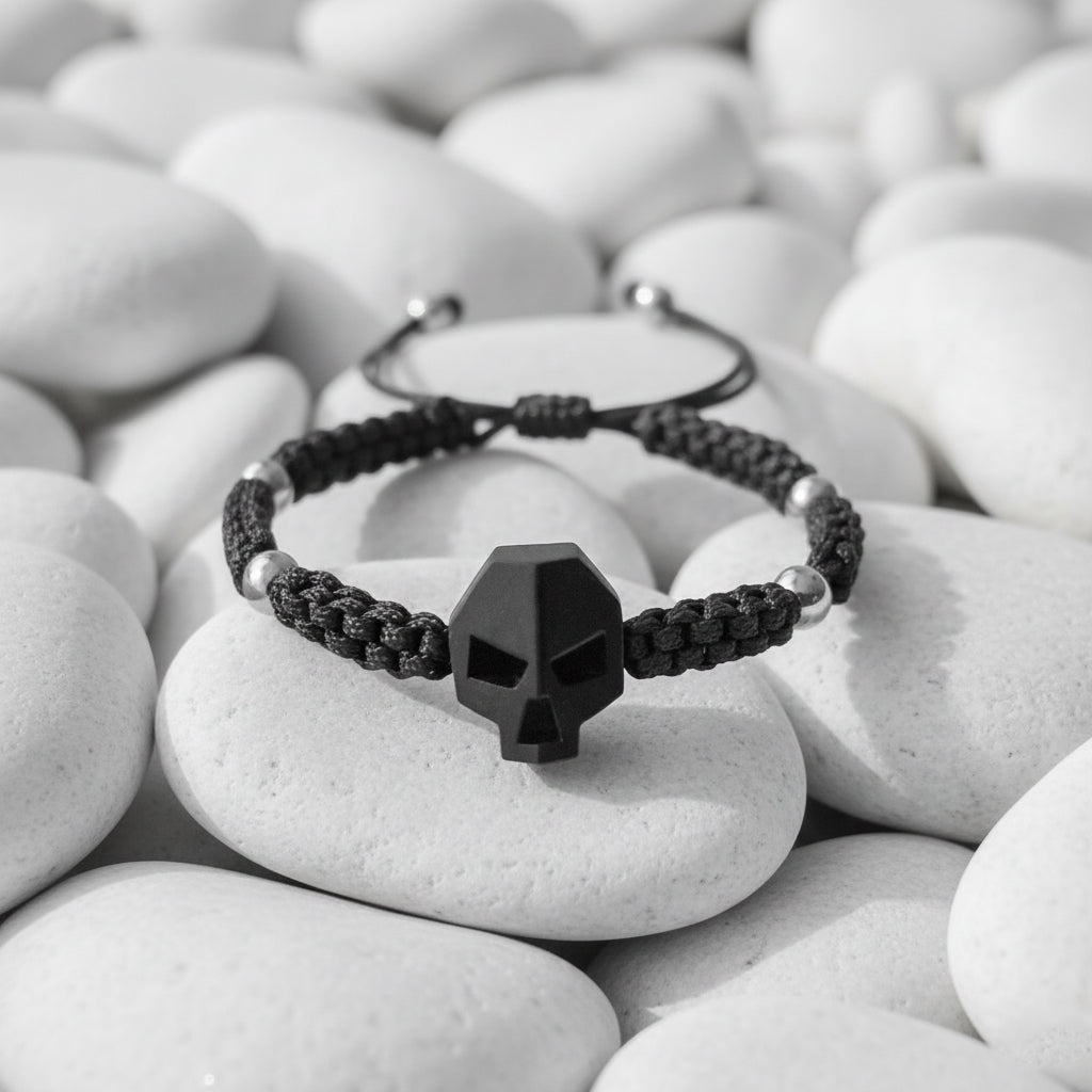 PULSERA TRENZADA CALAVERA NEGRA