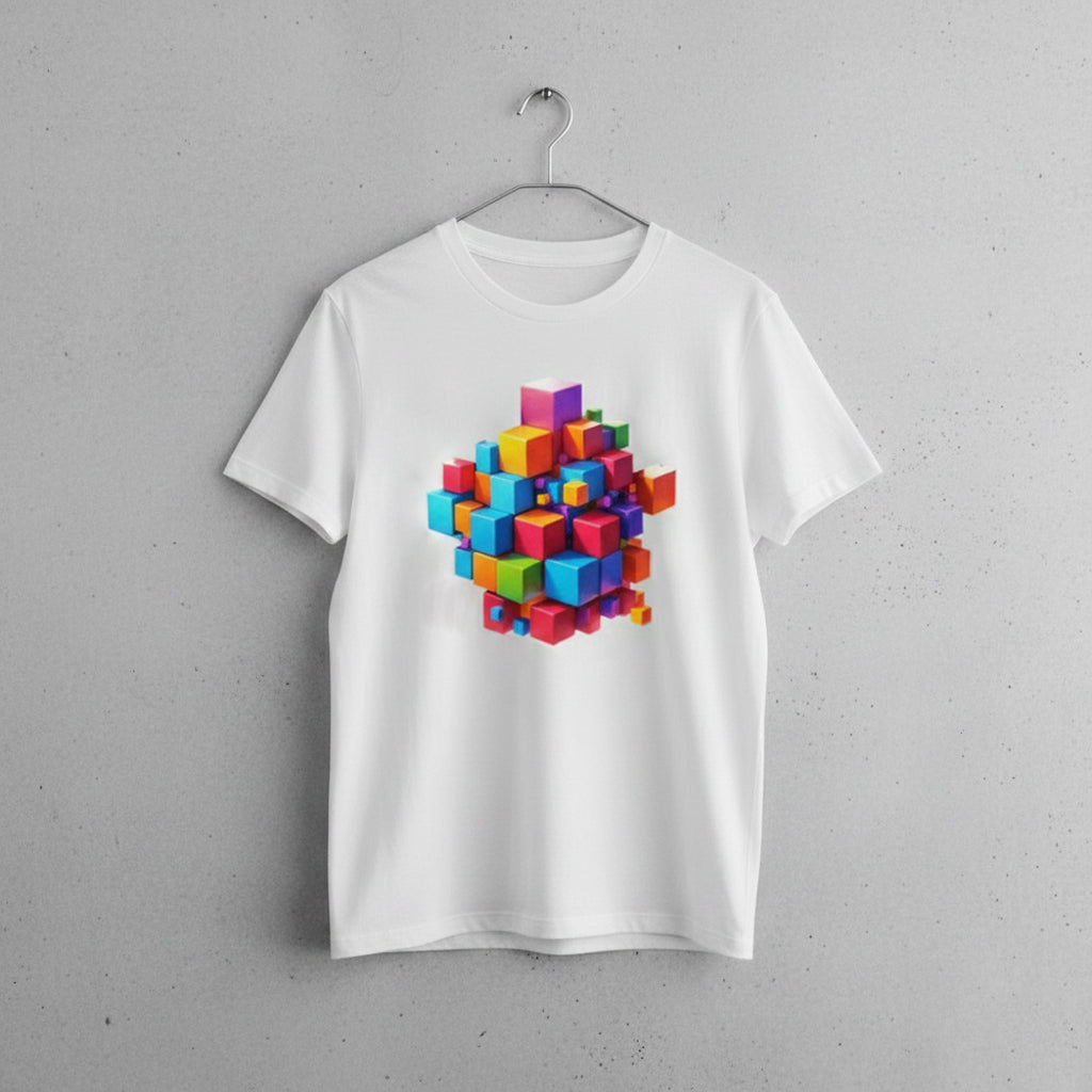 3D CUBES WHITE TEE