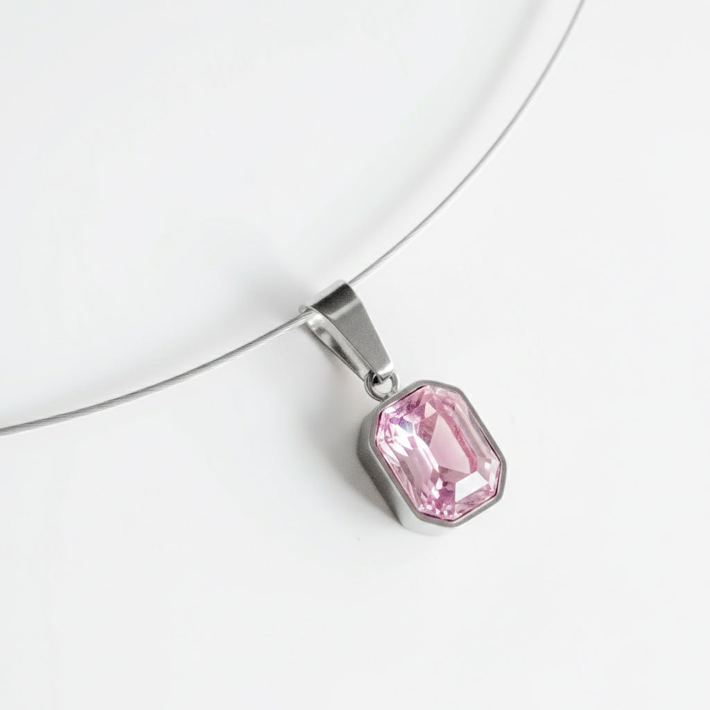 SQUARE STEEL PINK CRYSTAL