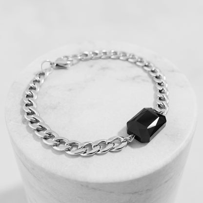 CRYSTAL. PULSERA DE CRISTAL NEGRO. CADENA ACERO