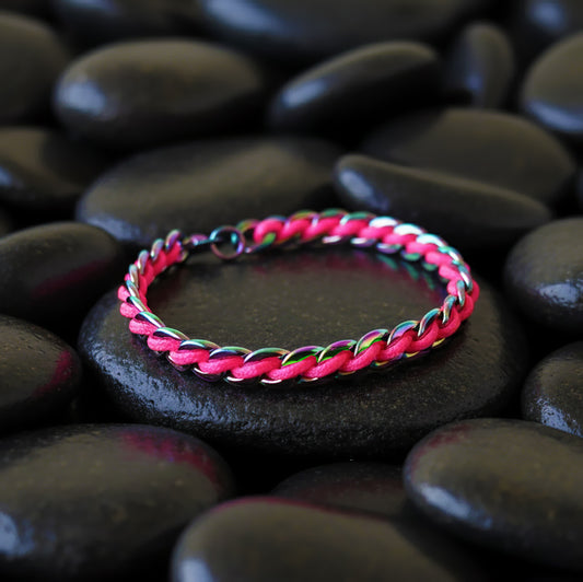 PULSERA CADENA DE ACERO TORNASOL CORDON ROSA