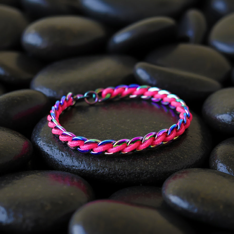 PULSERA CADENA DE ACERO TORNASOL CORDON ROSA