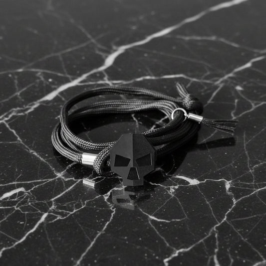SKULL PULSERA CON CALAVERA NEGRA Y CORDON NEGRO