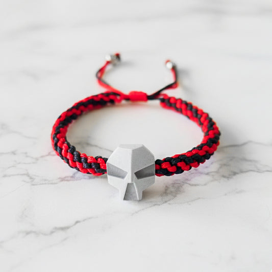 SKULL. PULSERA CALAVERA CORDON TRENZADO ROJO