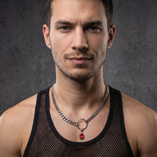 SQUARE RED CRYSTAL STEEL CHAIN