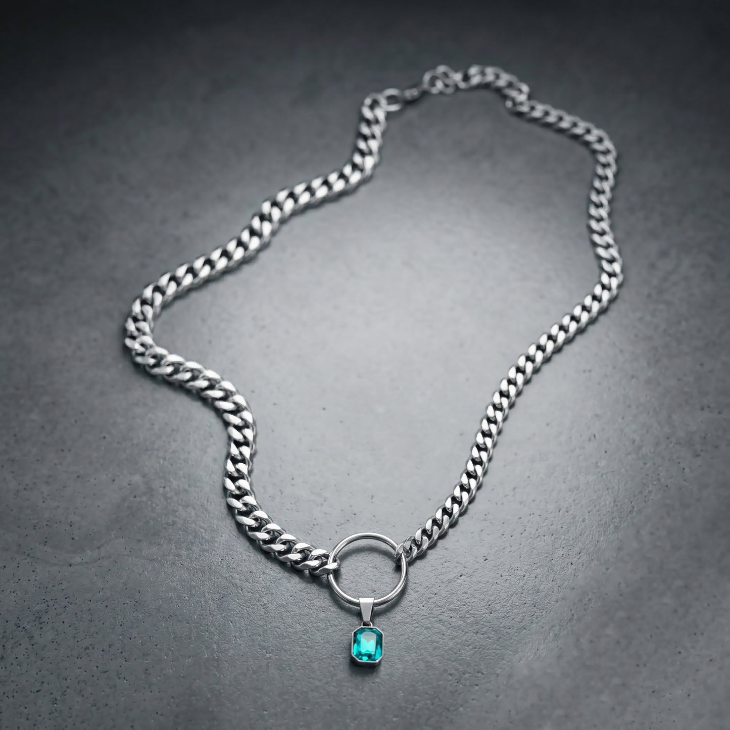 SQUARE BLUE CRYSTAL STEEL CHAIN