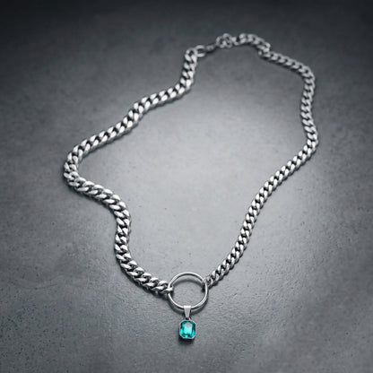 SQUARE BLUE CRYSTAL STEEL CHAIN