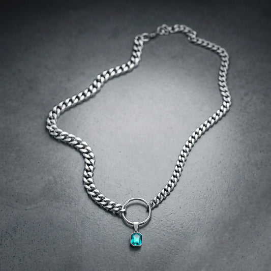 SQUARE BLUE CRYSTAL STEEL CHAIN