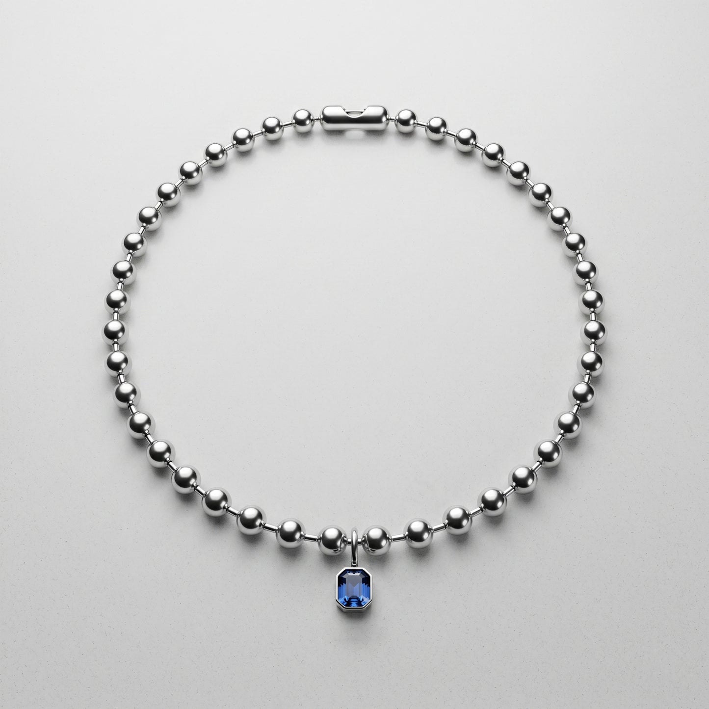 SQUARE DARK BLUE CRYSTAL. COLLAR DE BOLAS DE ACERO INOXIDABLE