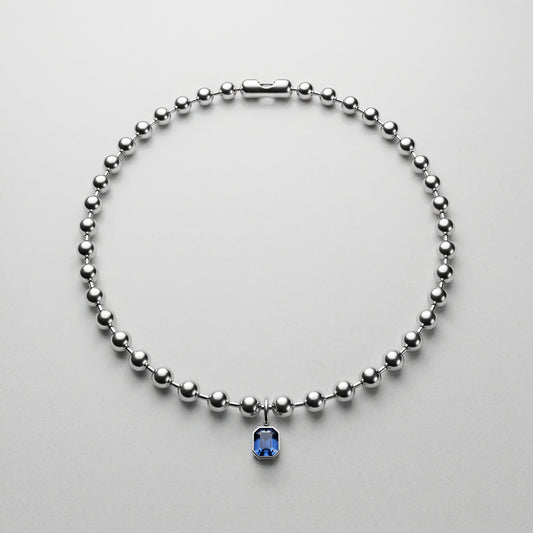 SQUARE DARK BLUE CRYSTAL. COLLAR DE BOLAS DE ACERO INOXIDABLE