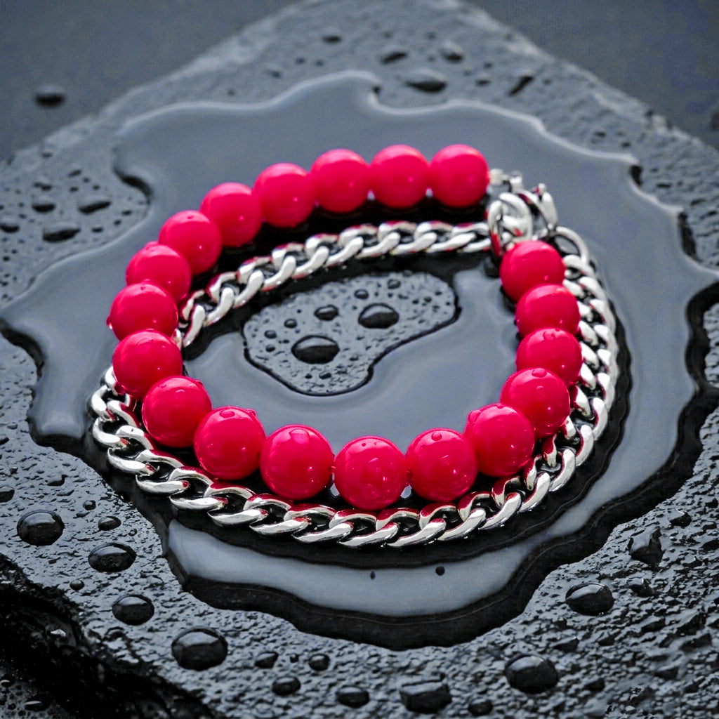 RED CRYSTAL STONE. PULSERA DE CADENA ACERO CON CRISTAL ROJO