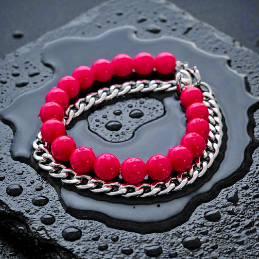 RED CRYSTAL STONE. PULSERA DE CADENA ACERO CON CRISTAL ROJO