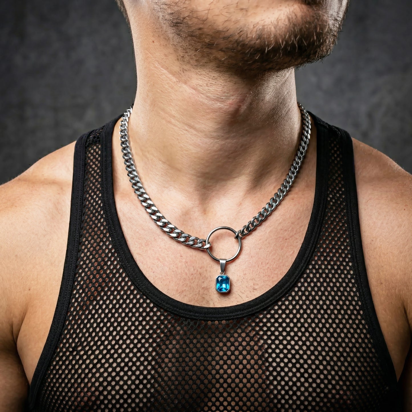 SQUARE BLUE CRYSTAL STEEL CHAIN