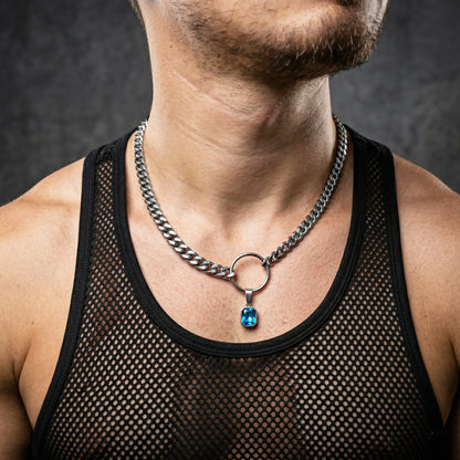 SQUARE BLUE CRYSTAL STEEL CHAIN