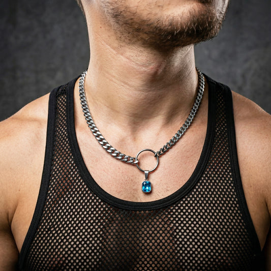 SQUARE BLUE CRYSTAL STEEL CHAIN