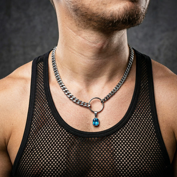 SQUARE BLUE CRYSTAL STEEL CHAIN