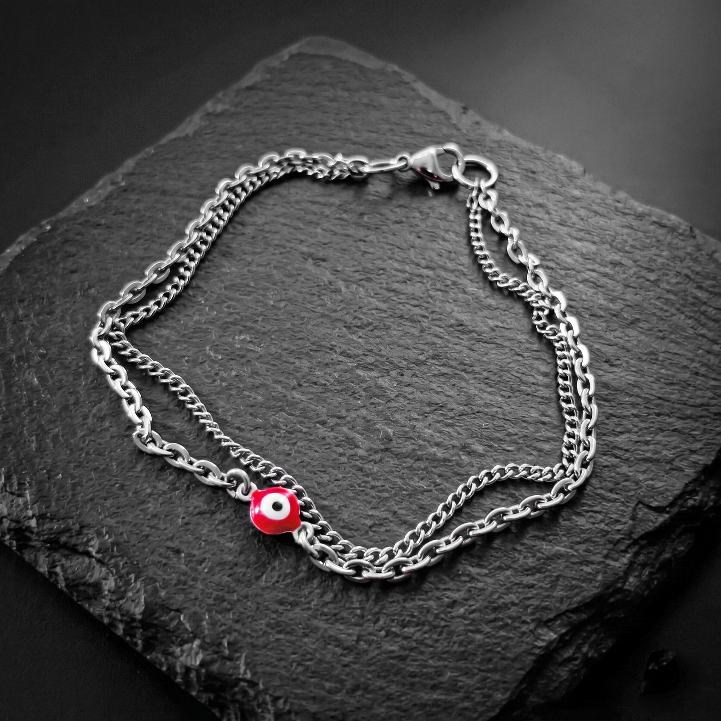 RED EYE, PULSERA ACERO INOXIDABLE CON OJO TURCO ROJO