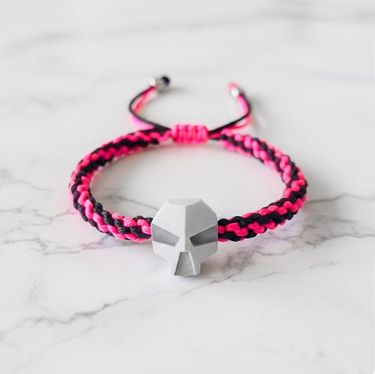 SKULL. PULSERA CALAVERA CORDON TRENZADO ROSA NEON
