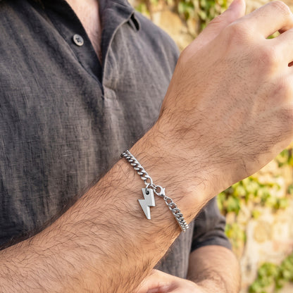 THUNDER. PULSERA CON RAYO DE CONCRETO Y CADENA ACERO