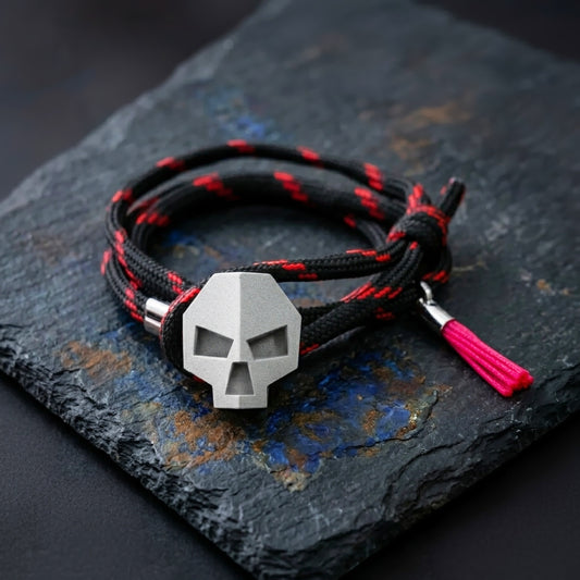 SKULL PULSERA CON CALAVERA Y CORDON NEGRO ROJO