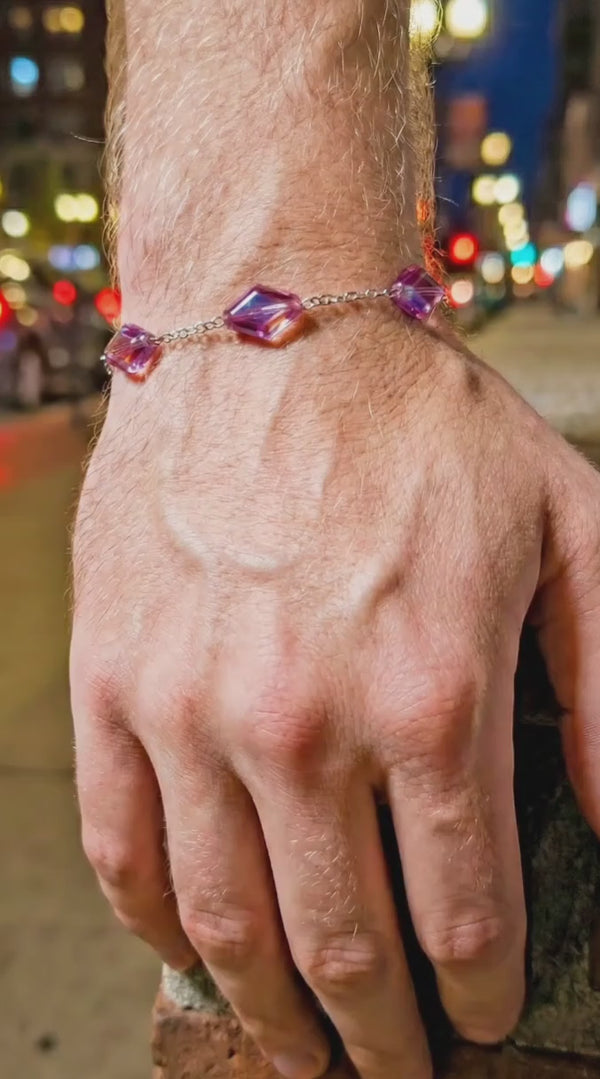 CRYSTALS, PULSERA CON ROMBOS DE CRISTAL ROSA TORNASOL