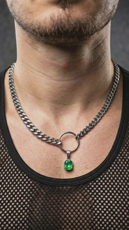 SQUARE GREEN CRYSTAL STEEL CHAIN