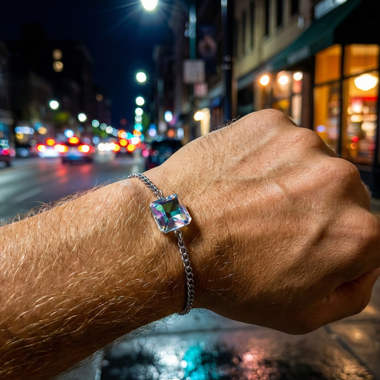 CRYSTAL, PULSERA DE CRISTAL CUADRADO TORNASOL